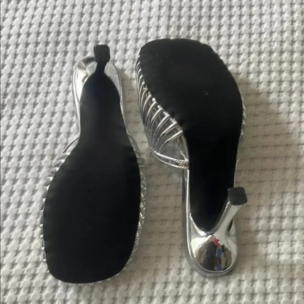 FromB Silver Metallic Cage Mules — Size 7.5 - Picture 3 of 4